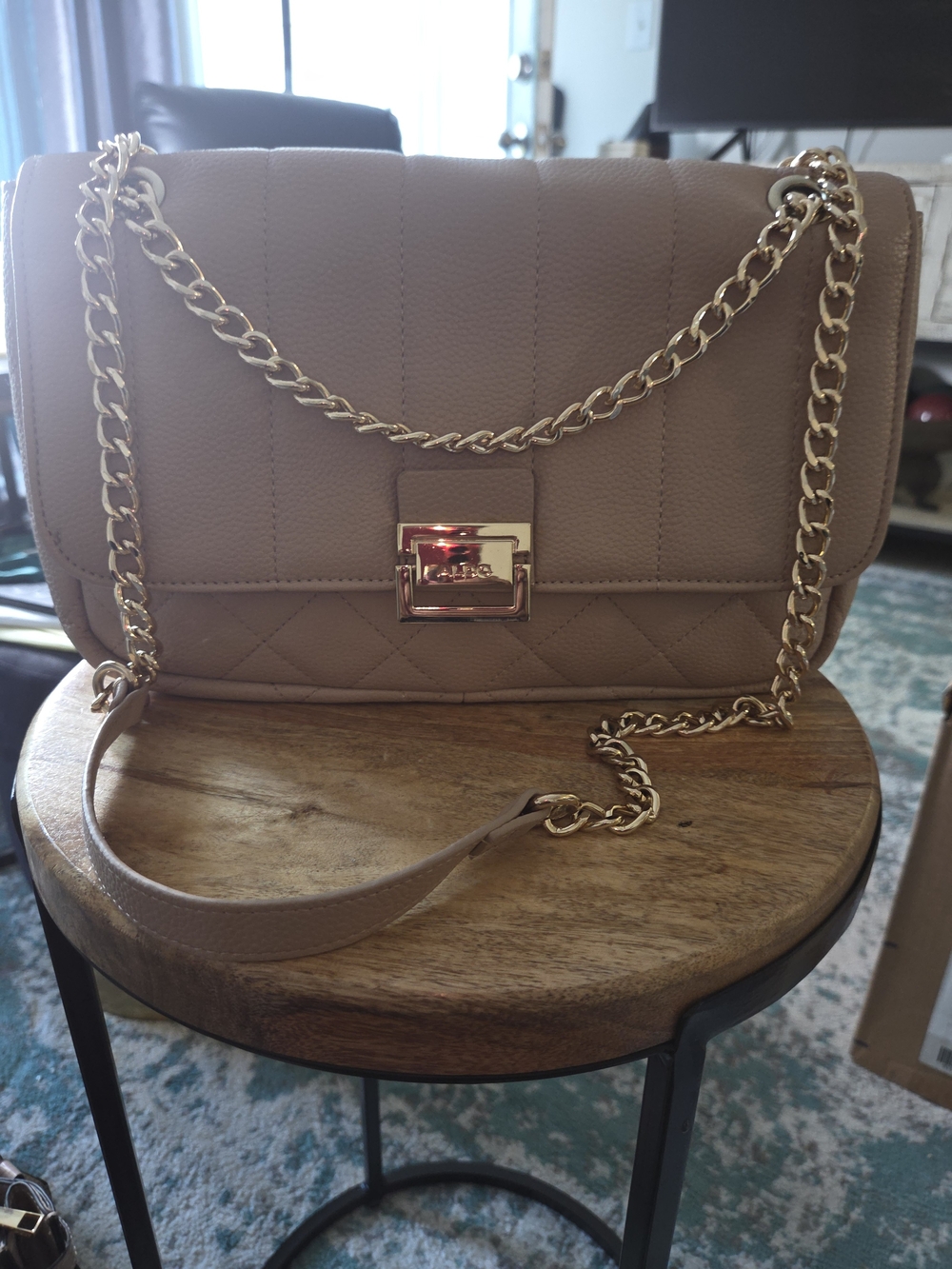 Aldo Quilted Shoulder Bag with Gold Chain - Taupe